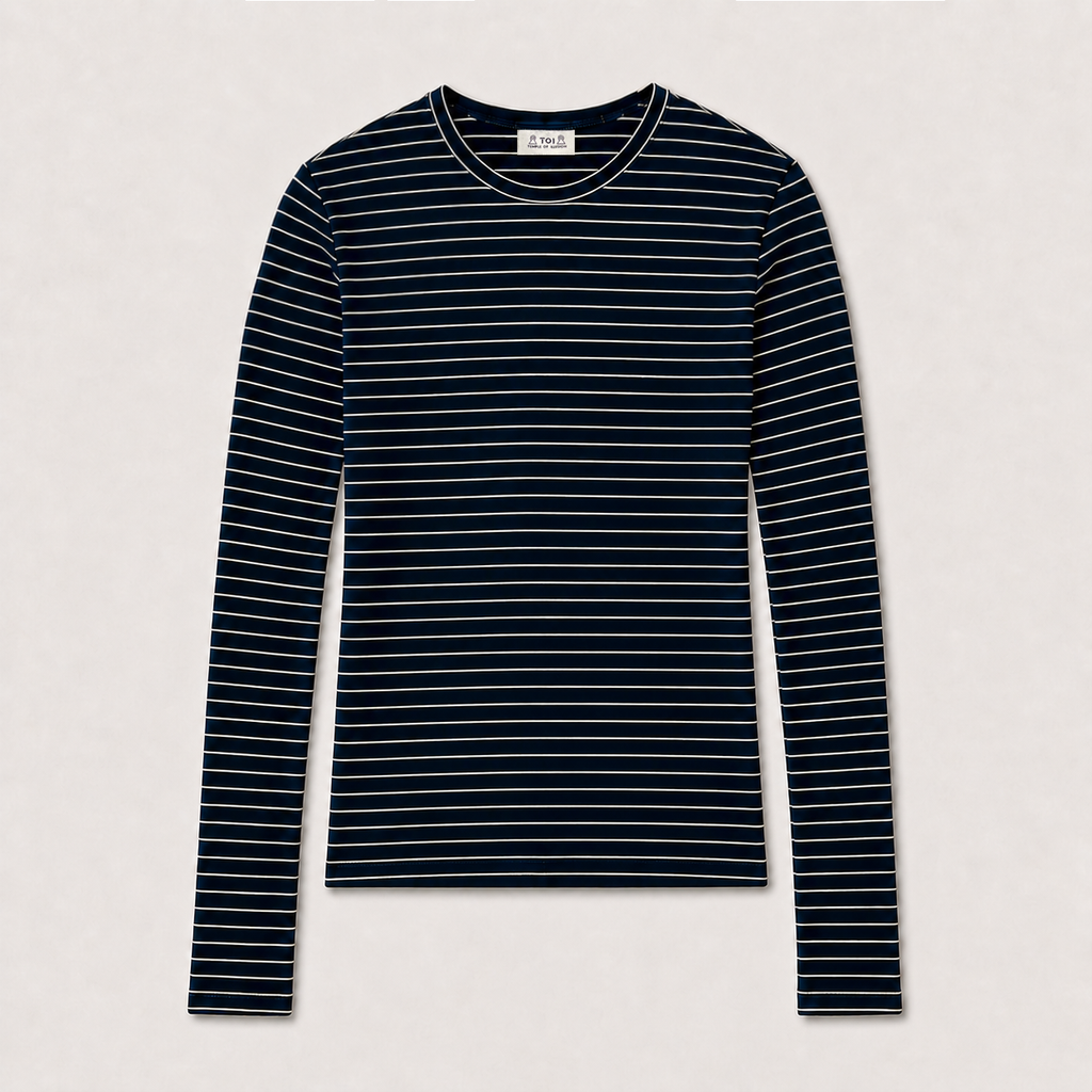 Navy Striped Ribbed Top