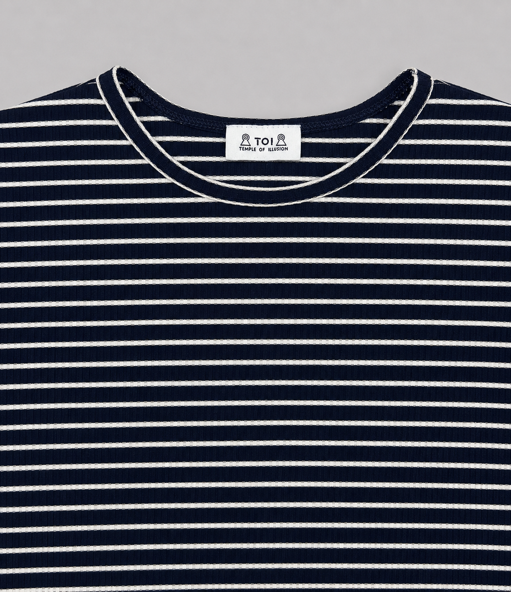 Navy Striped Ribbed Top