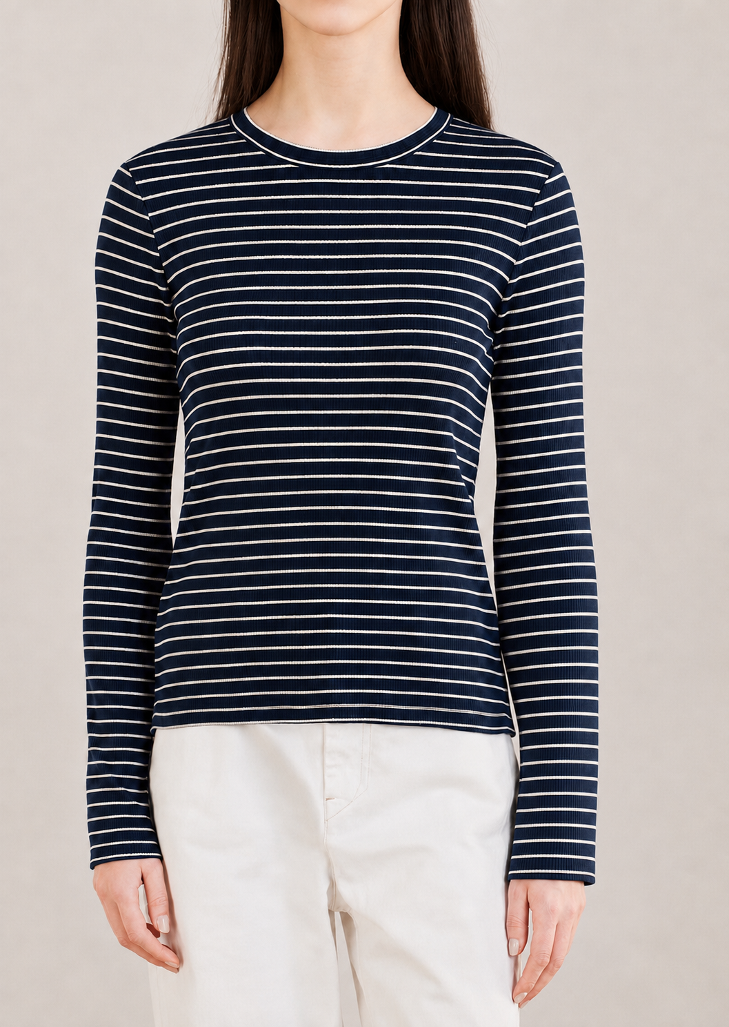 Navy Striped Ribbed Top