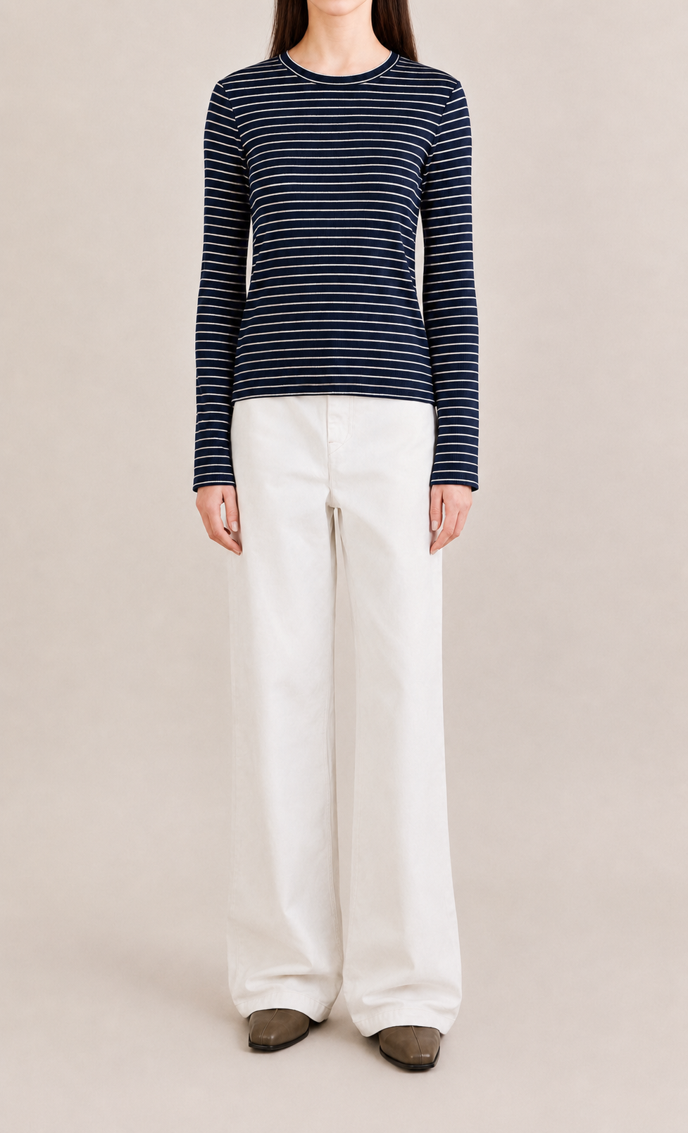 Navy Striped Ribbed Top