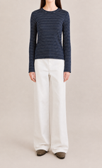 Navy Striped Ribbed Top