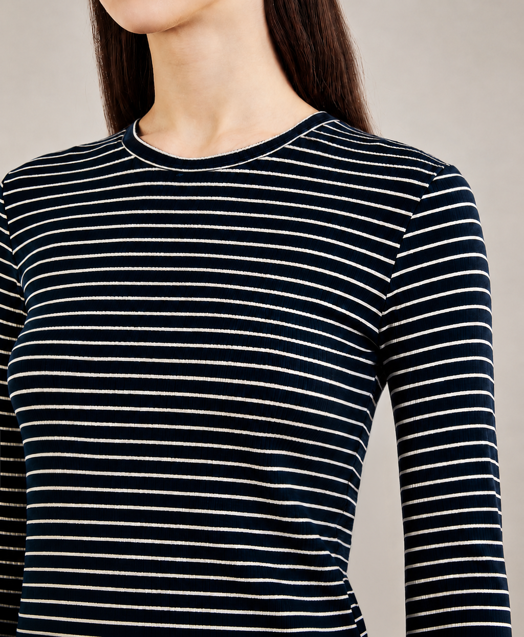 Navy Striped Ribbed Top