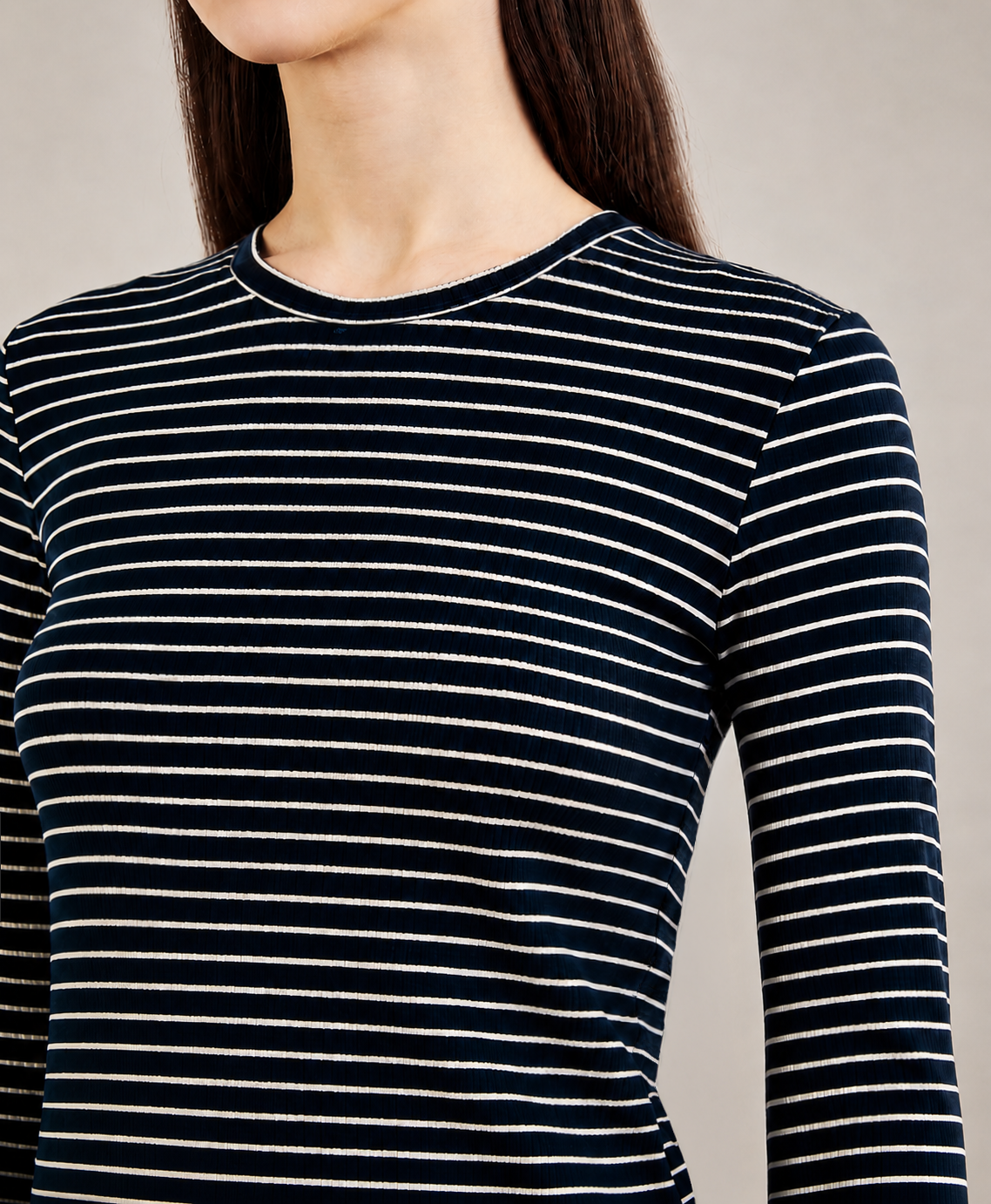 Navy Striped Ribbed Top