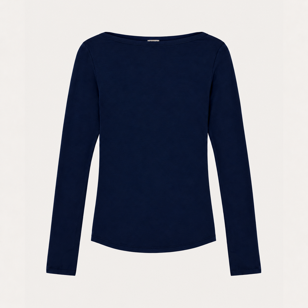 Camiseta cuello barco en viscosa (Navy)