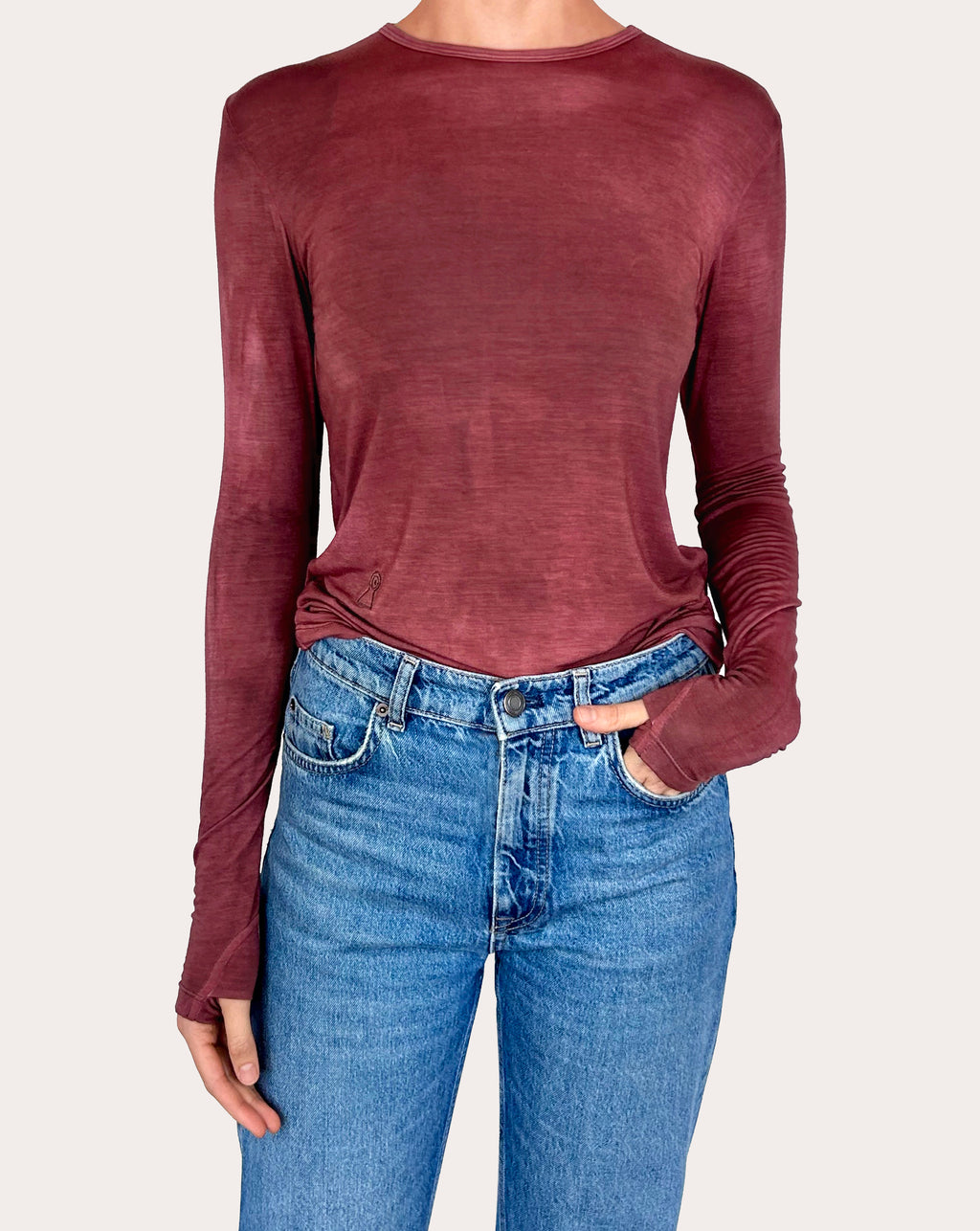 Camiseta en viscosa con guante (vintage burgundy)
